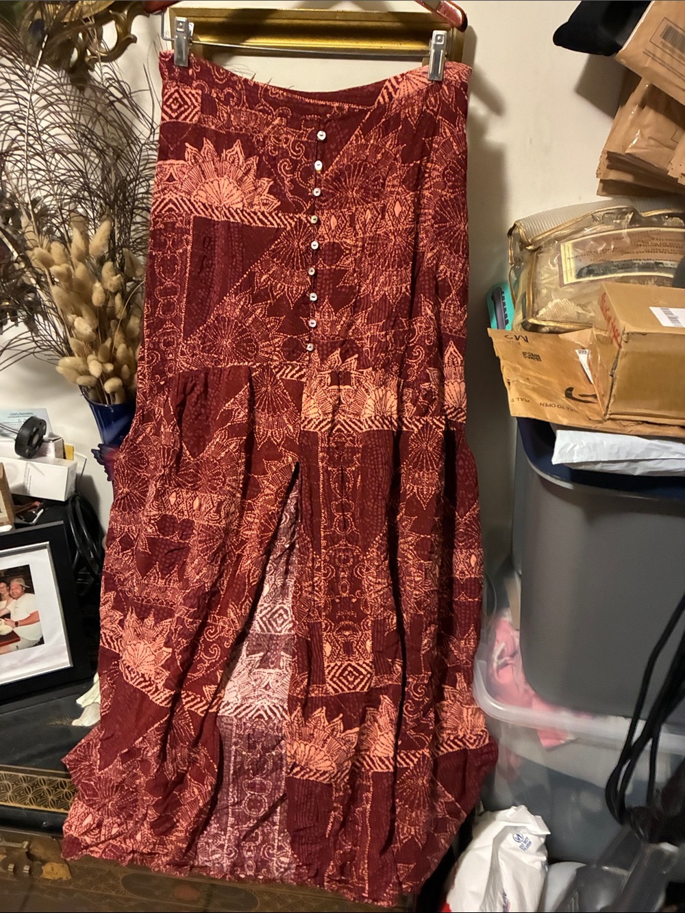 O'Neill Rust and Terracotta Patchwork Maxi Skirt